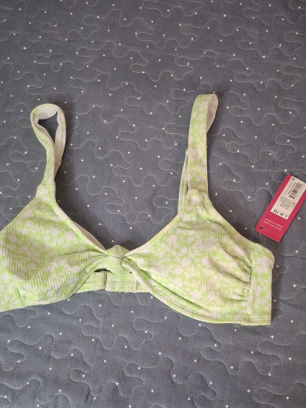 Xhilaration Women’s Lime Green Floral Ribbed Swim Top size Large NWT